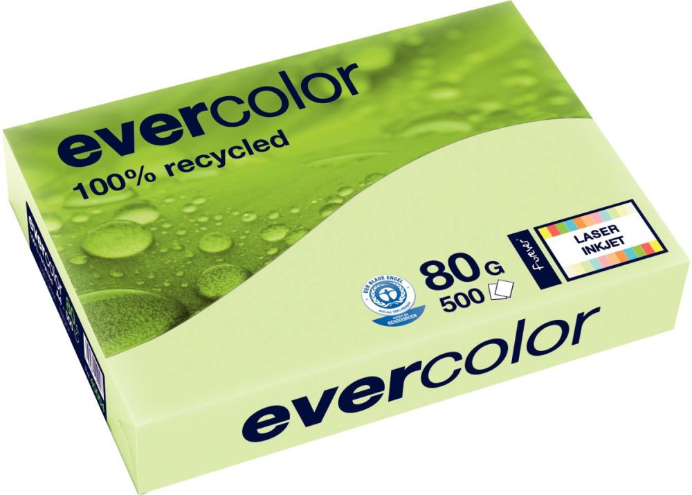 Ramette de 500 feuilles de papier recyclé 80g de format A4 vert clair EVERCOLOR