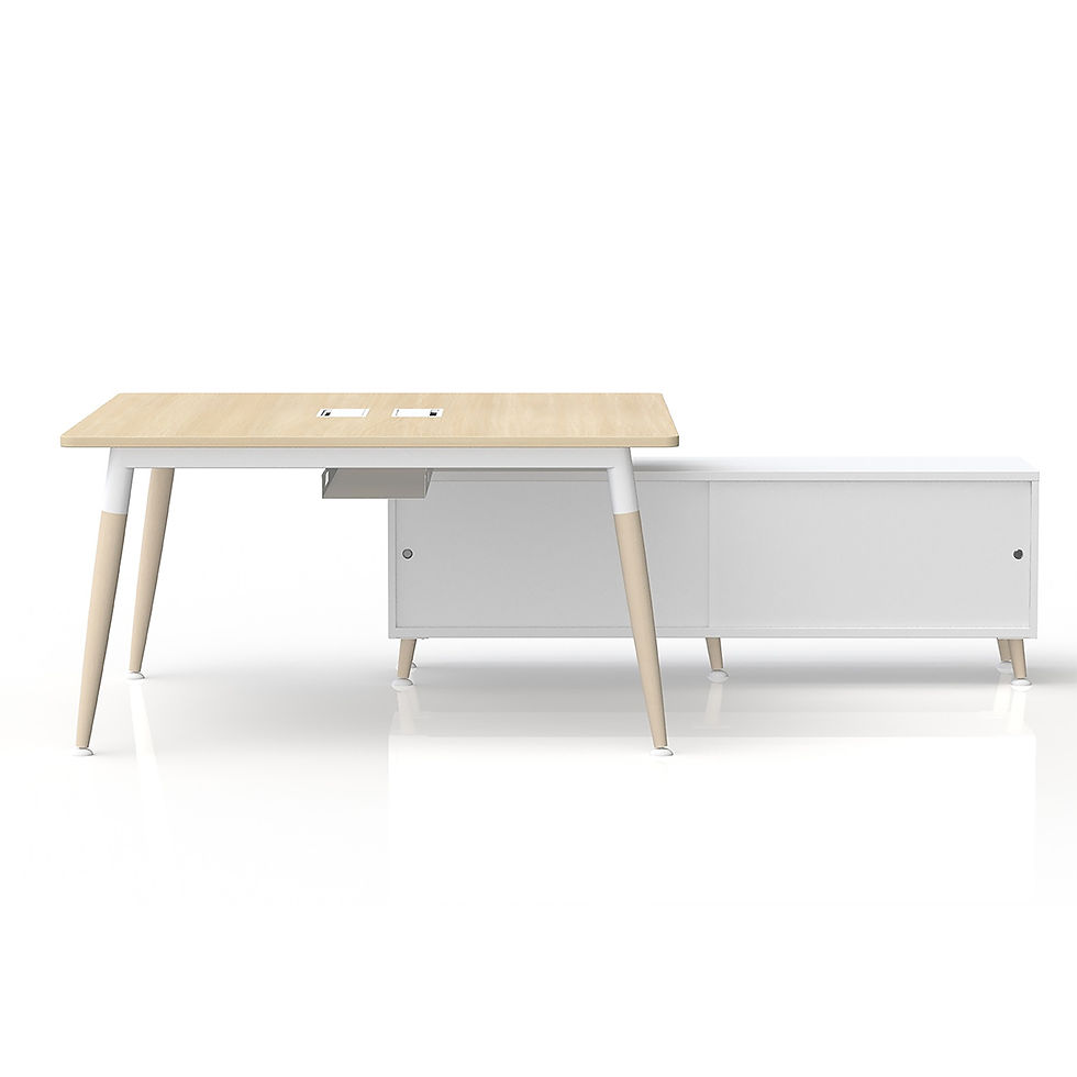 Thumbnail: Table de bureau carrée sur retour porteur - Arche métallique Blanc