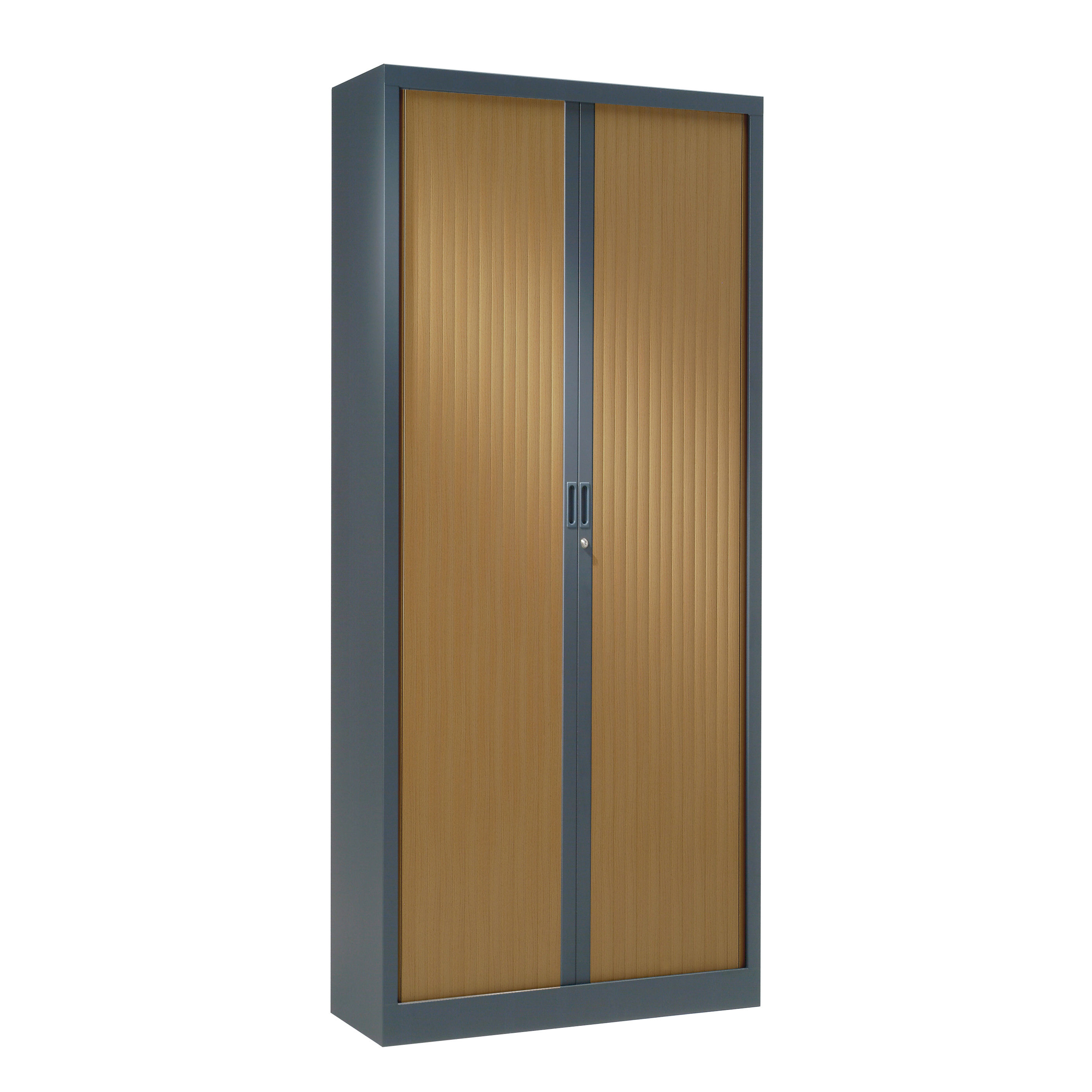 Armoire à rideaux bicolore 198 x 80 cm - Corps Anthracite - Rideaux bois