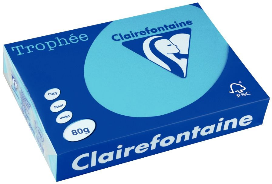 Rame 500 feuilles de papier 80g A3 bleu turquoise TROPHEE CLAIREFONTAINE