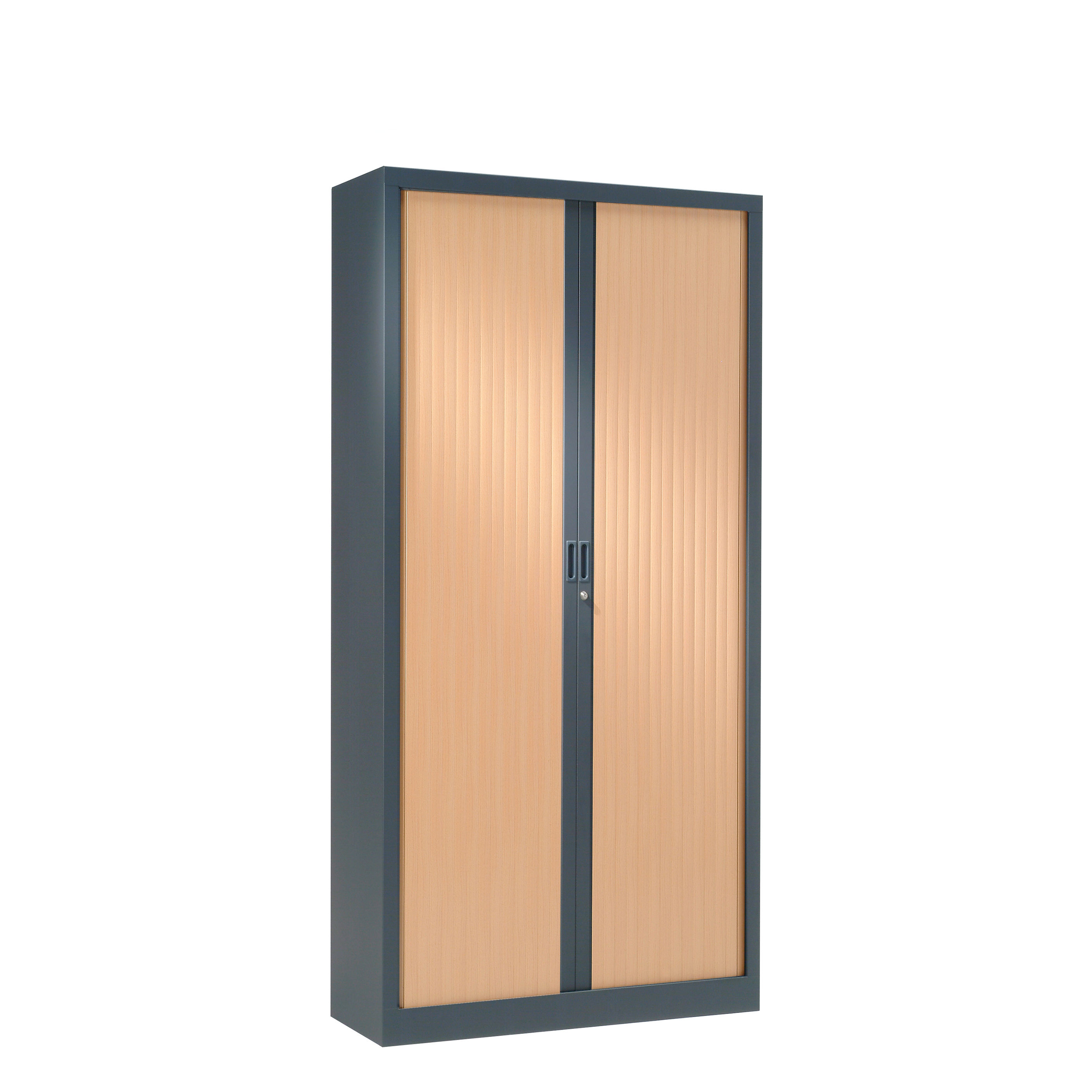 Armoire à rideaux bicolore 160 x 80 cm - Corps gris anthracite - Rideaux bois