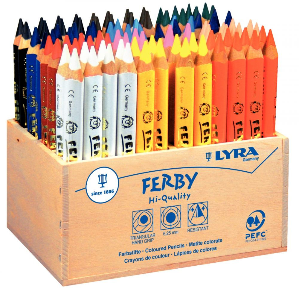 Boîte de 96 crayons de couleur Ferby triangulaires 12 cm corps verni