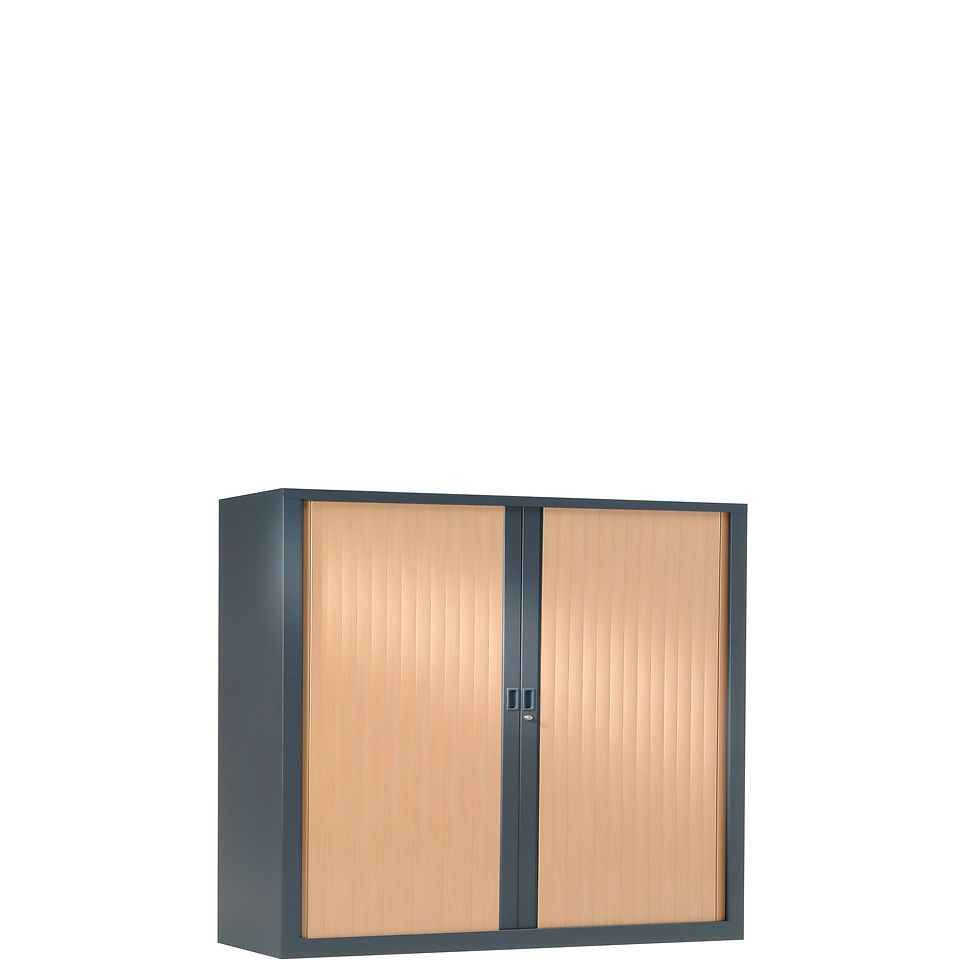 Miniature : Armoire à rideaux bicolore 100 x 120 cm - Corps gris anthracite - Rideaux bois