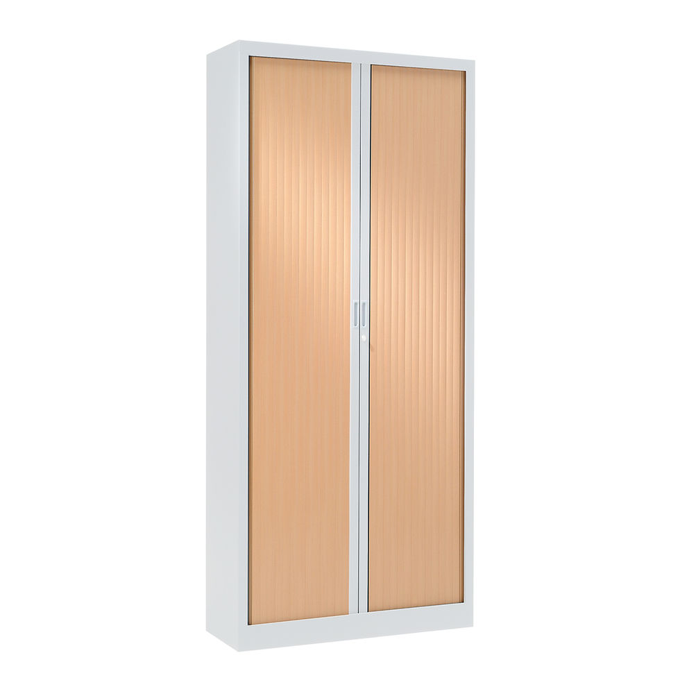 Miniature : Armoire à rideaux bicolore 198 x 80 cm - Corps blanc - Rideaux bois