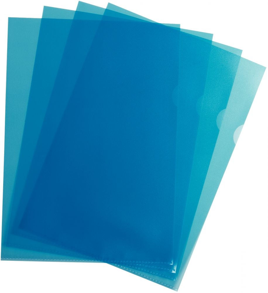 Boîte de 100 pochettes coin en polypropylène grainé 9/100ème format A4 bleu