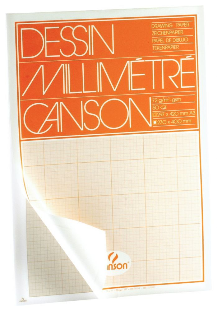Bloc de 50 feuilles à dessin millimétré, format A3 : 29,7x42 cm bistre