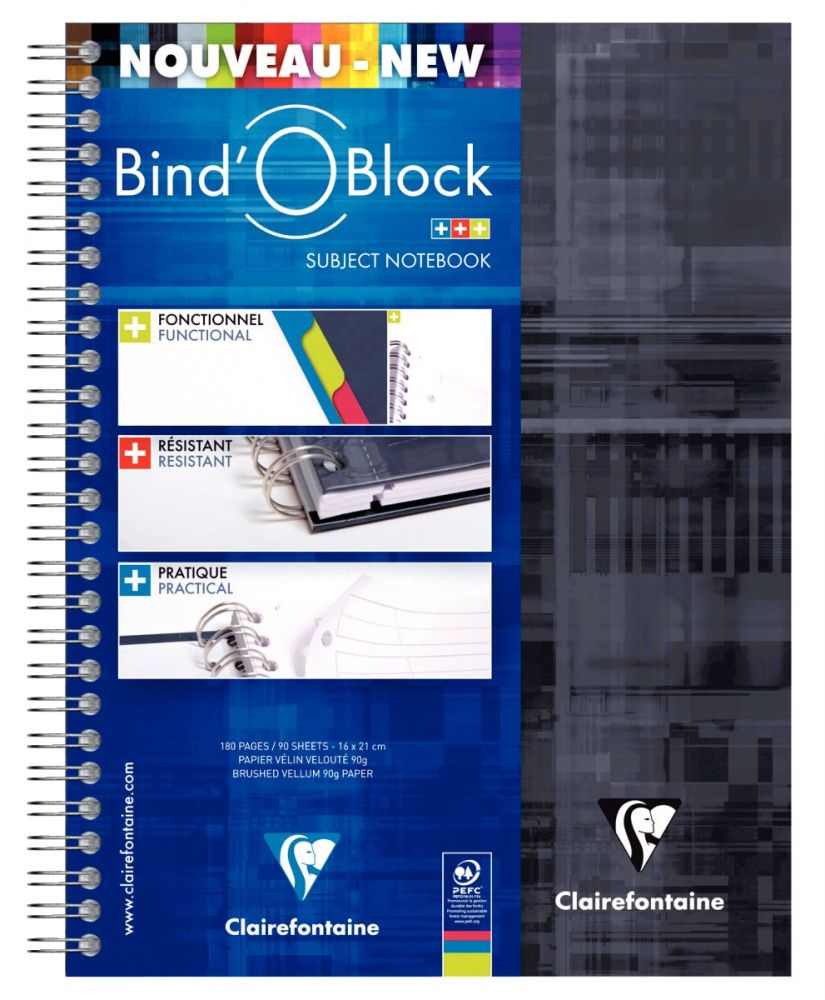 Cahier reliure intégrale BIND'O BLOCK 180 pages A5+ quadrillé 5x5