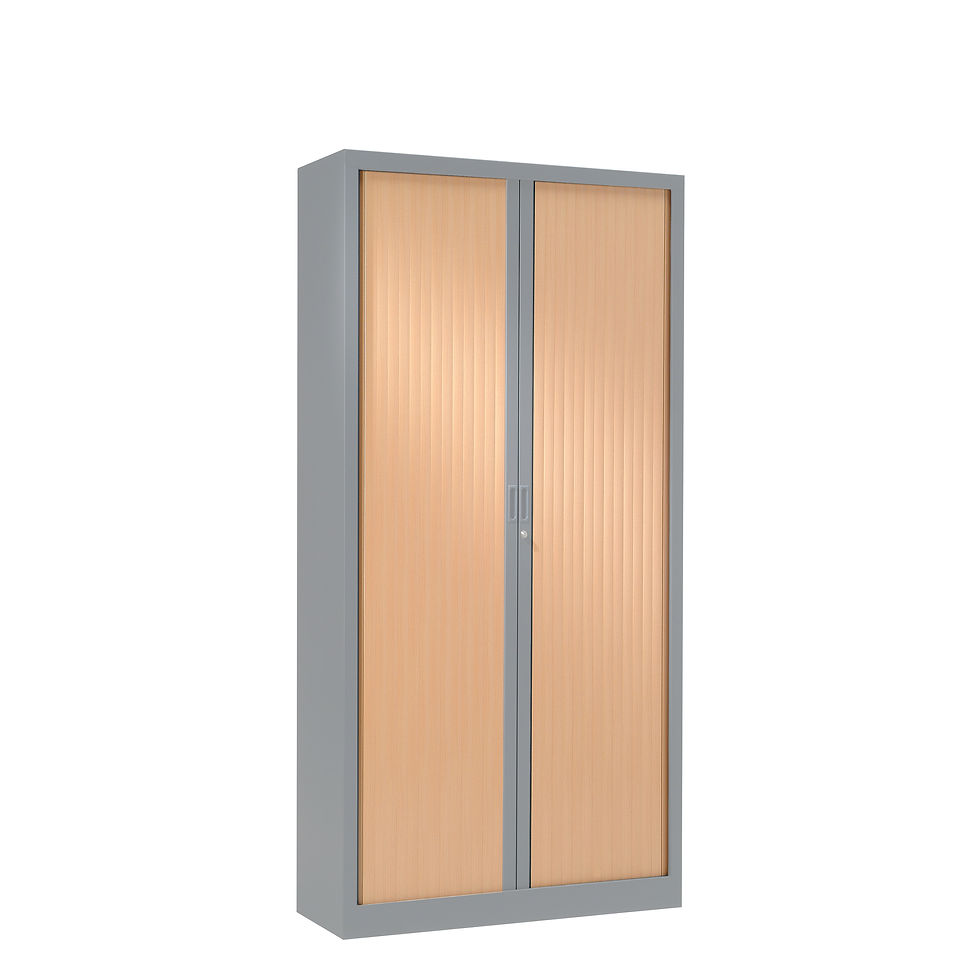 Miniature : Armoire à rideaux bicolore 160 x 80 cm - Corps gris aluminium - Rideaux bois