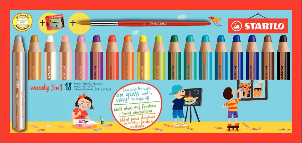 Etui de 18 crayons de couleur Woody + 1 taille-crayon + 1 pinceau