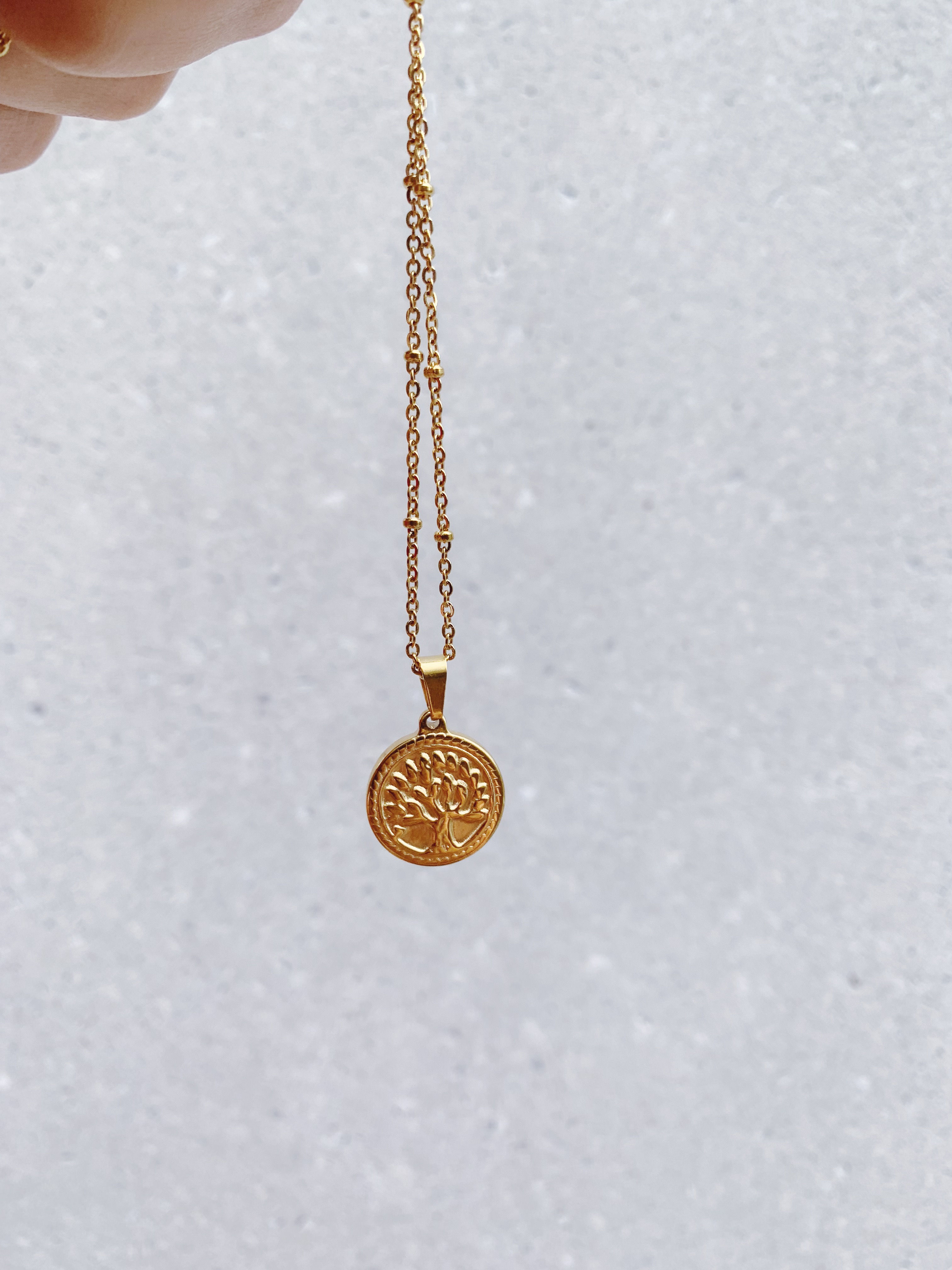 TINY TREE DOTTED COIN NECKLACE