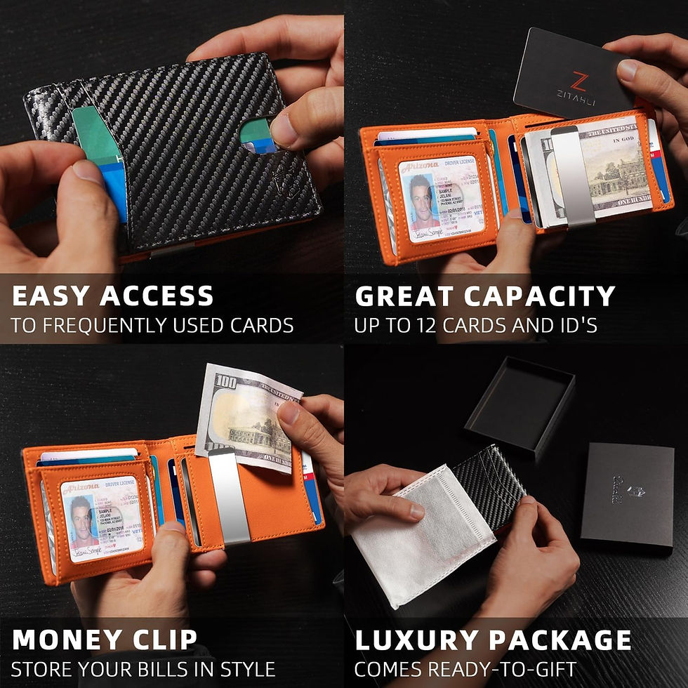 Thumbnail: Zitahli Slim Wallet for Men Gifts 12 Card Slots ID Window With Money Clip Minima