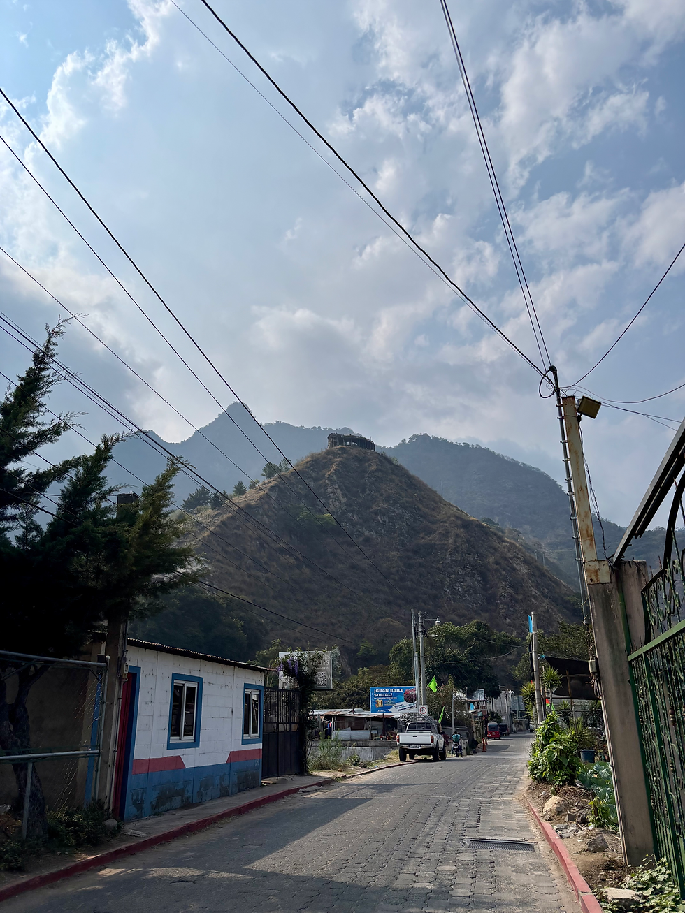 the first hill with the building is the mirador, with Rostro Maya behind it