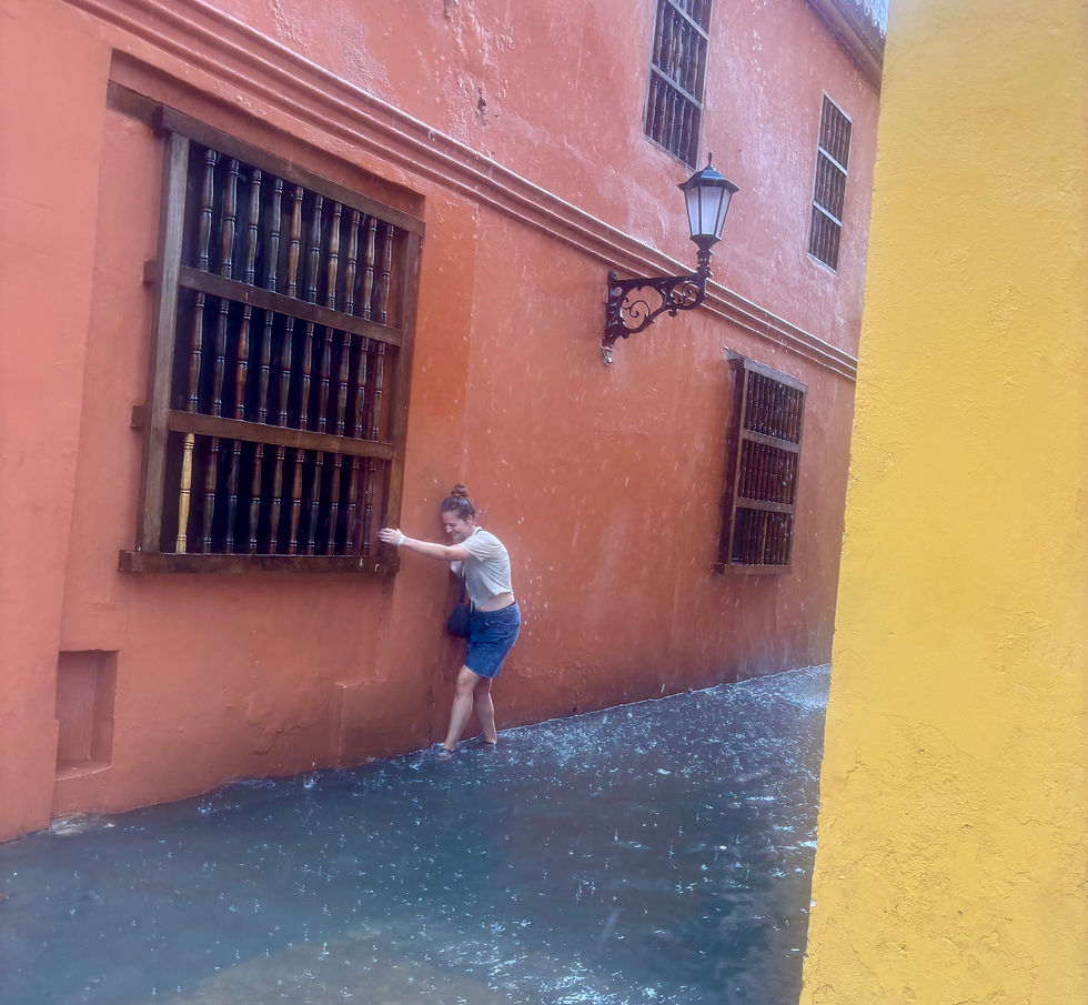 Yasemin trying to get through the flood - mind you she was stood on a ledge and it was a lot deeper, almost to my knees eek