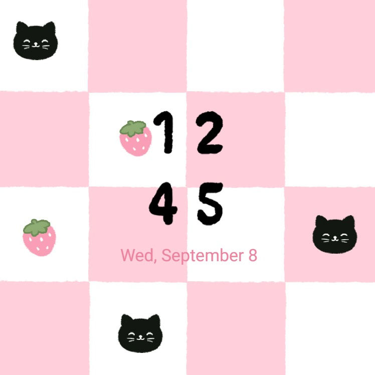 縮圖：Cute Kawaii Black Cat And Strawberry Caro Pattern