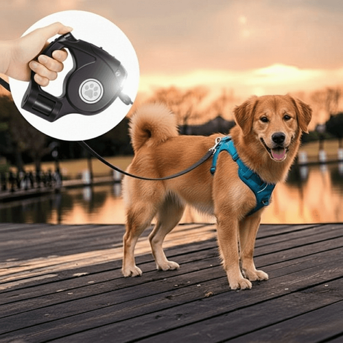 K9Pawz Black 3-in-1 Dog Leash - LED Light & Poop Dispenser