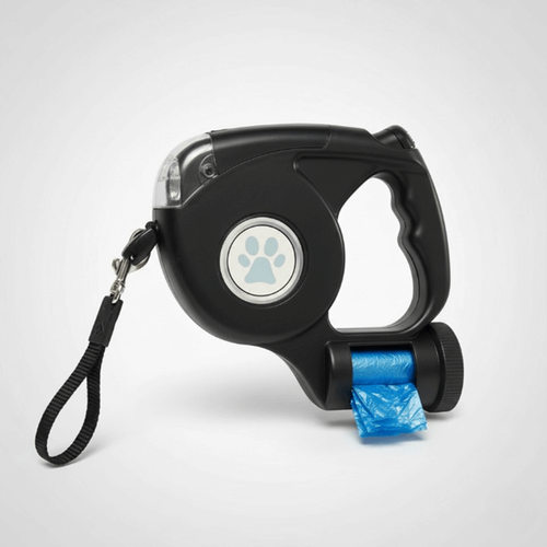 K9Pawz Black 3-in-1 Dog Leash - LED Light & Poop Dispenser