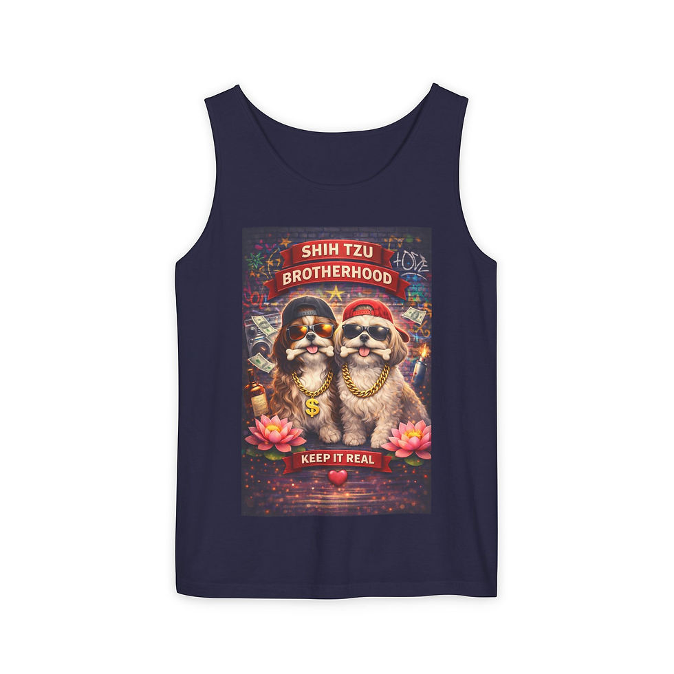 Thumbnail: Shih Tzu Brotherhood Keep It Real Tank Top Front Design | Dog Lover Graphic Tank