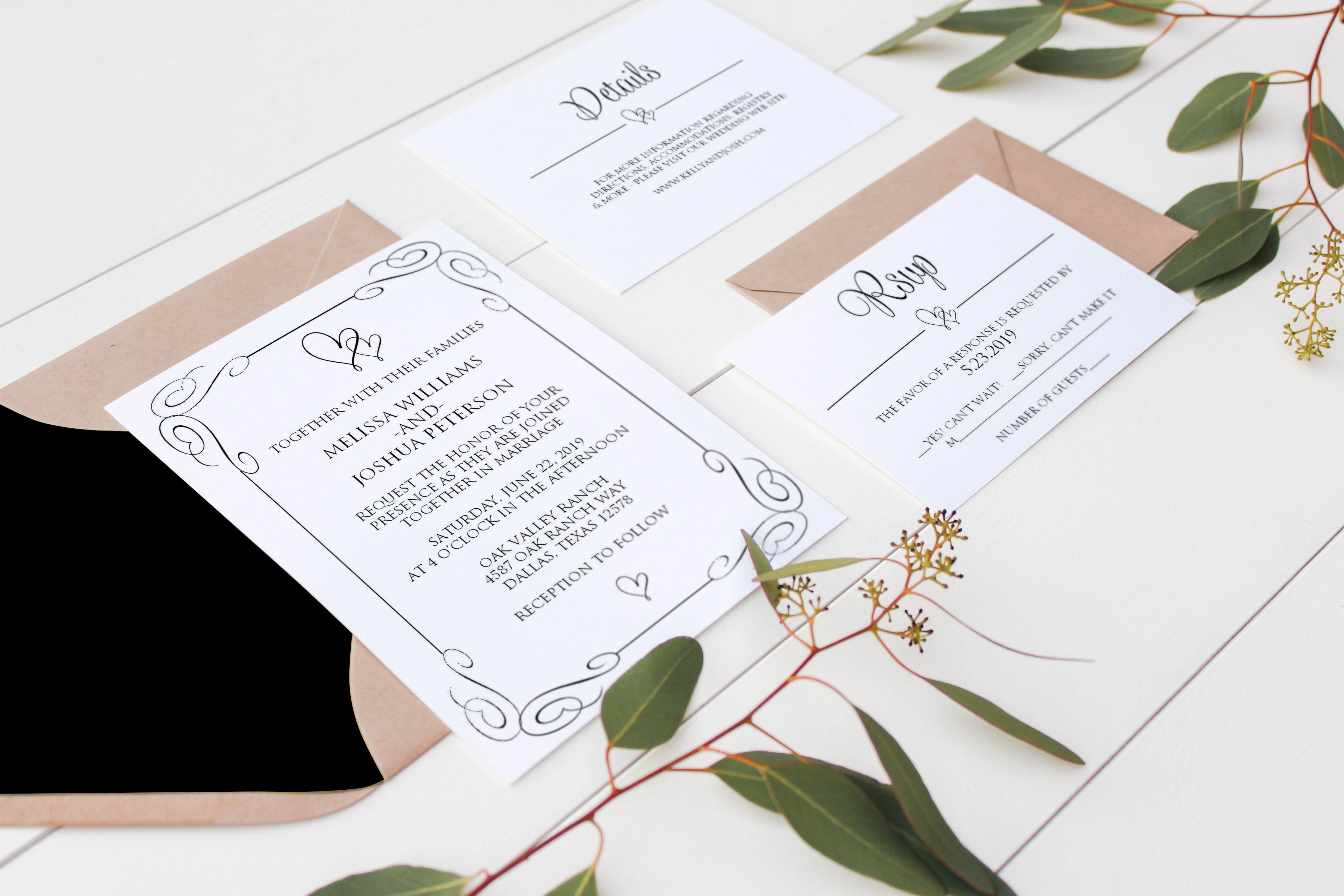 Two Hearts Wedding Invitation Suite