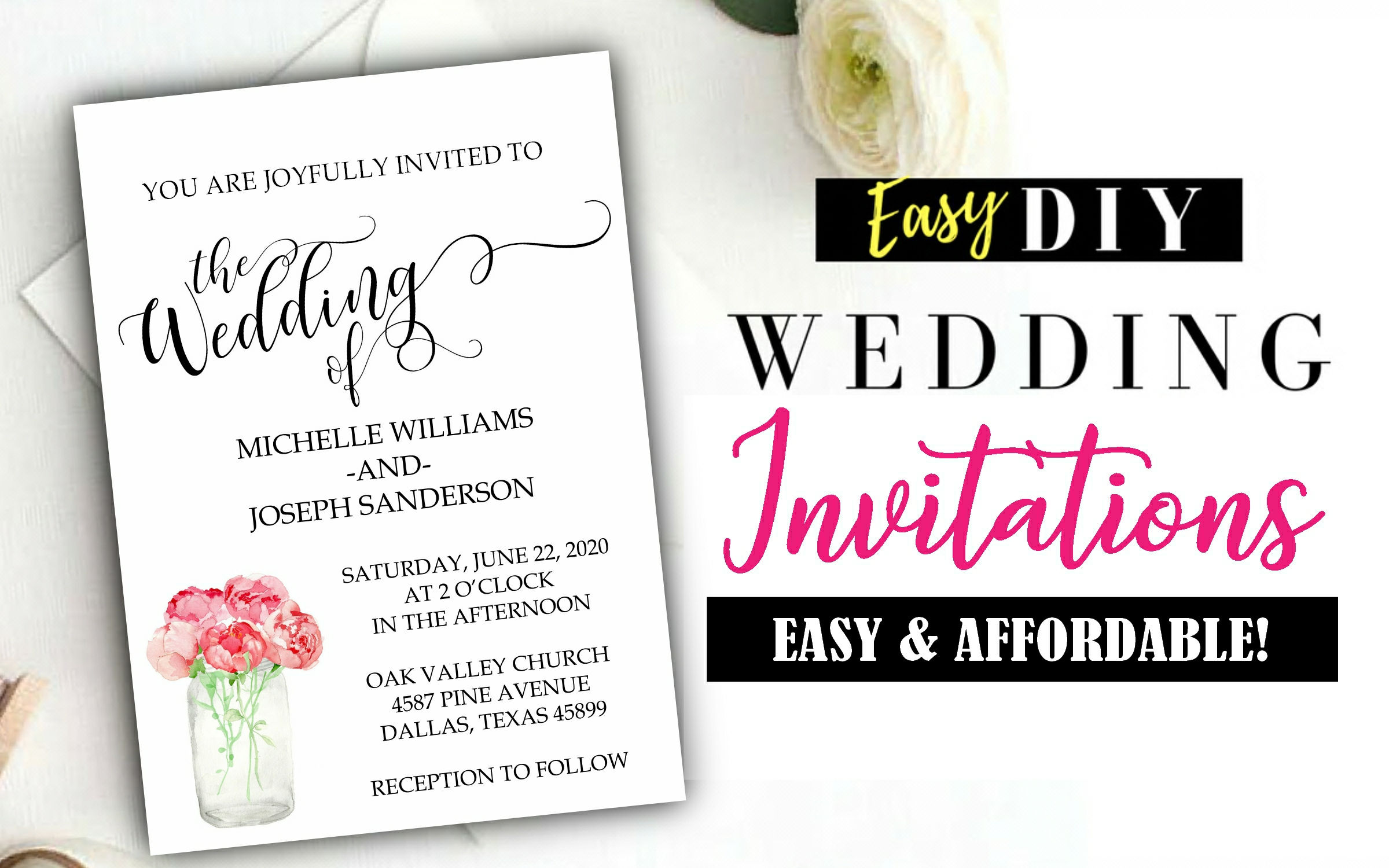 Rustic Mason Jar Floral Wedding Invitation Set