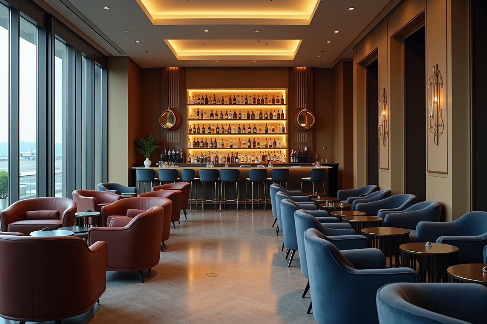 Luxury Airport Lounge with Bar and Comfortable Seating