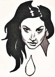 ilustração em desenho preto e branco de rosto de mulher com cabelo preto