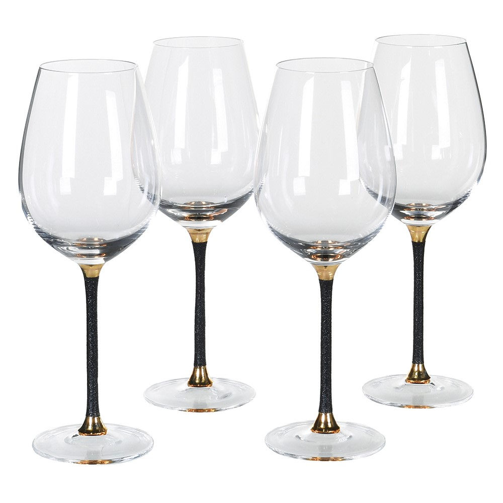 Black Glitter Stem Wine Glasses | Set of 4
