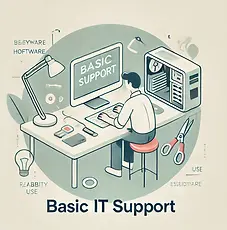 DALL·E 2024-09-18 13.56.24 - A simple and clean illustration representing 'Basic IT Suppor