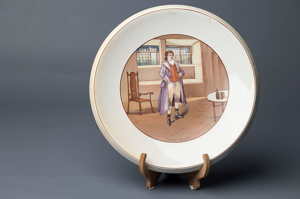Dickens - Grimwades Ltd, Stoke-on-Trent, England History: This ceramic plate is part of the Dickens Souvenir series by Grimw