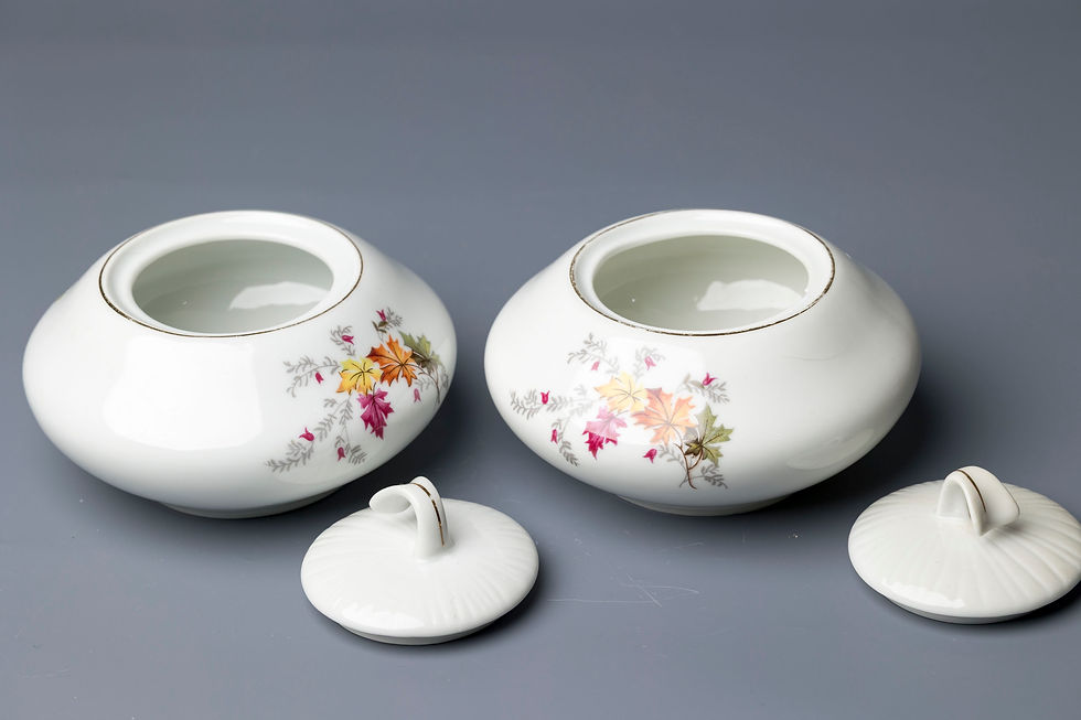 Pair of Porcelain Sugar Bowls with Lids Year: 1940s–1950s Set: Yes Mark: Epiag (EPIAG - Pirkenhammer), Czechoslovakia - Epia
