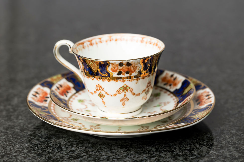 Royal Stafford "Navy & Sepia Floral" Type: Trio Year: 1940-1950 Set: No Mark: Royal Stafford - Royal Stafford China