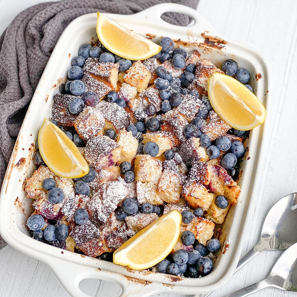 Blueberry Lemon and Coconut French Toast Bake