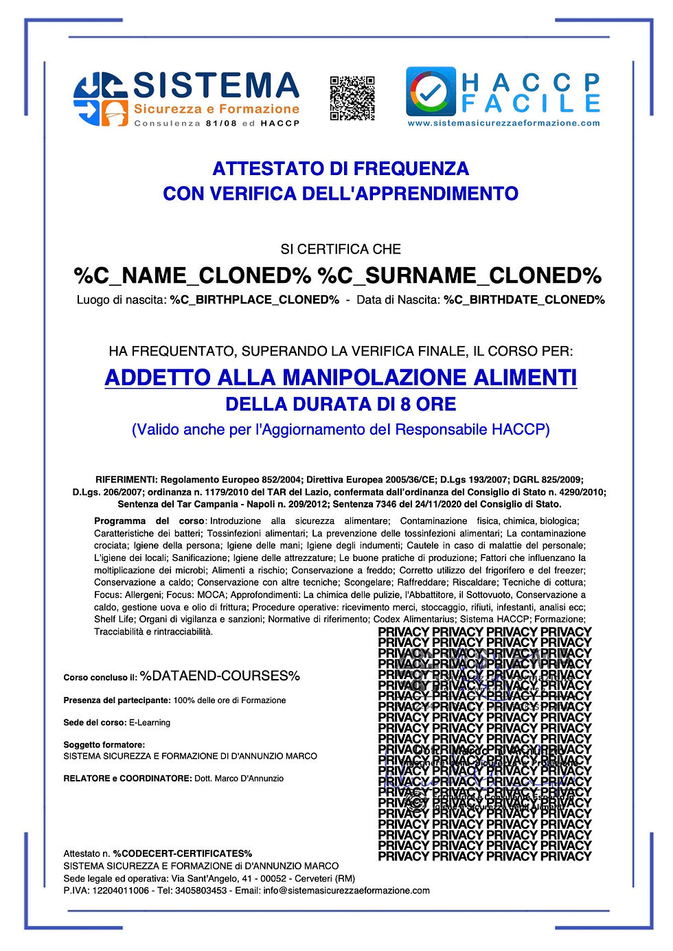 Miniatura: ATTESTATO ADDETTO ALLA MANIPOLAZIONE 8 ORE