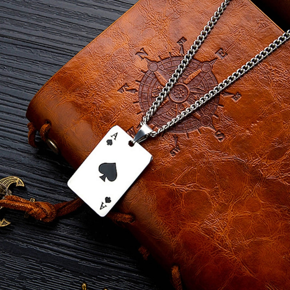 Thumbnail: Stainless Steel Poker Card Ace of Spades Pendant Chain Necklace For Women Men P