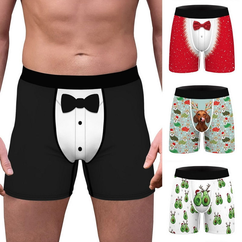 Thumbnail: Men's Christmas Boxers Briefs 3D Funny Printed Humorous Boxer Shorts Soft Stret