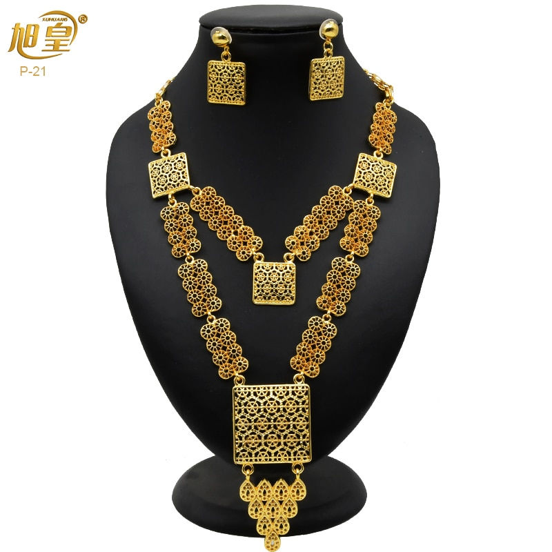 Thumbnail: XUHUANG France Luxury Plated Jewelry Set For Women Dubai Bridal Wedding Necklac