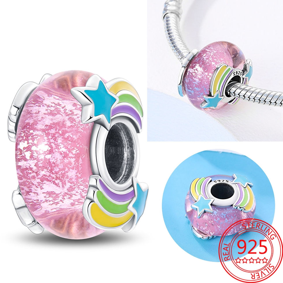 Thumbnail: New 925 Sterling Silver Purple Murano Bead Pansy Flower Dangle Charm Fit Origin