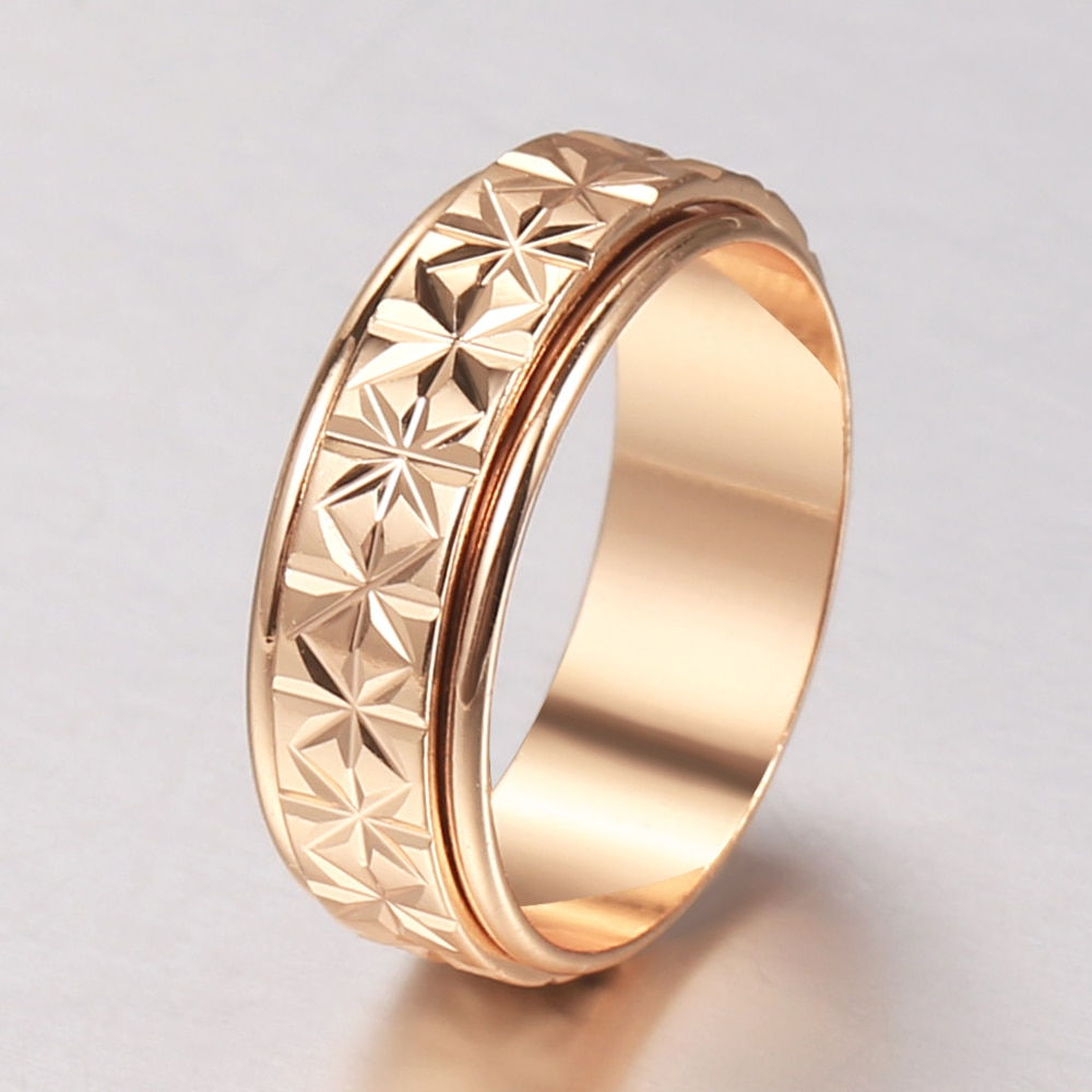 New Fashion Spinner Rings for Women Men 585 Rose Gold Color Rotatable Matte Eng