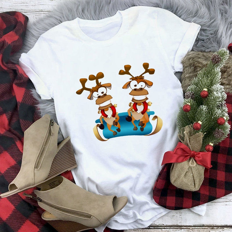 Thumbnail: T shirt women fashion Merry Christmas Harajuku Short Sleeve Cute Santa Claus Re