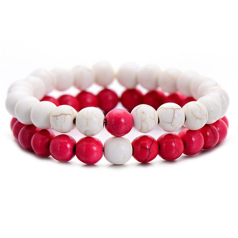 Thumbnail: 2Pcs New Sea Turtle Beads Bracelets For Women Men Classic Natural Stone Elastic