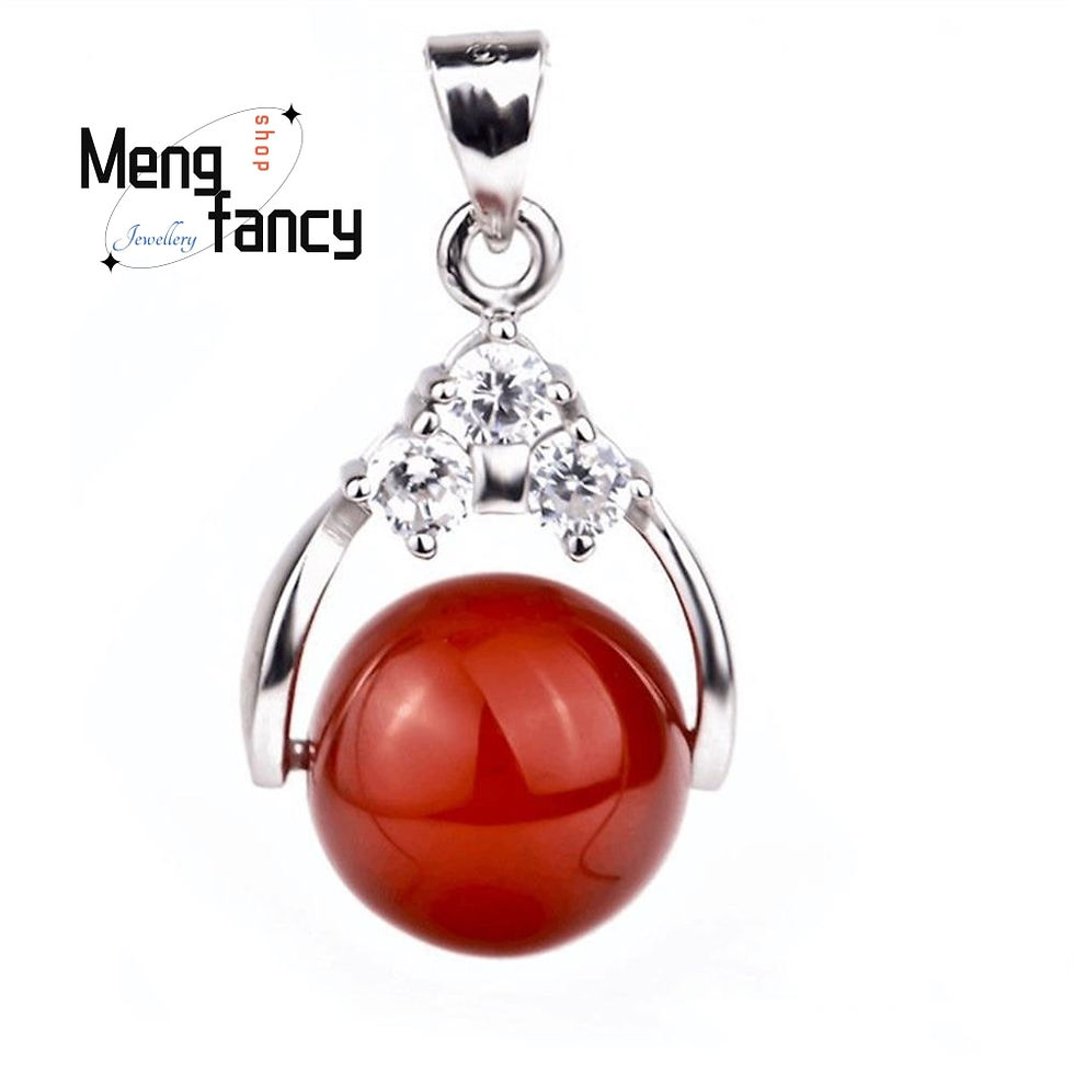 Thumbnail: 925 Silver Natural Green Jade Chalcedony Round Agate Pendant Amulets Mascots Fi