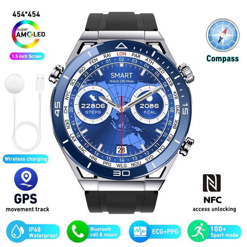 Thumbnail: 2023 New NFC ECG+PPG Bluetooth Call Smartwatch GPS Tracker Motion Bracelet Fitn
