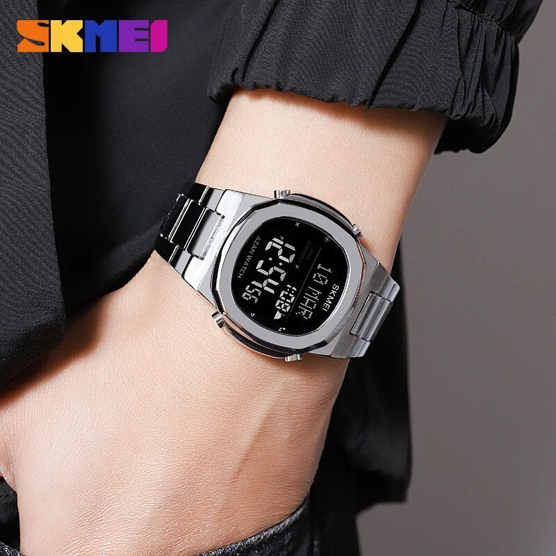 Thumbnail: SKMEI Full Steel Muslim Azan Digital Men Watches for Prayer with Qibla Compass 