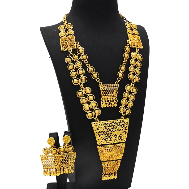 Thumbnail: XUHUANG France Luxury Plated Jewelry Set For Women Dubai Bridal Wedding Necklac