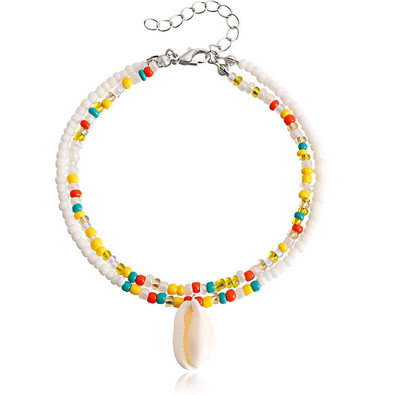 Thumbnail: 2023 New Summer Beach Natural Shell Anklets Boho Colorful Beads Layered Chain A
