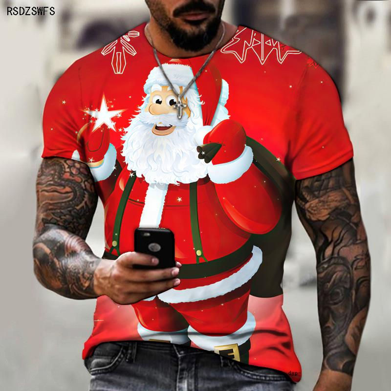 Thumbnail: Brand Men's T-shirt Christmas New 3D Printing Santa Claus Christmas Tree Snowma