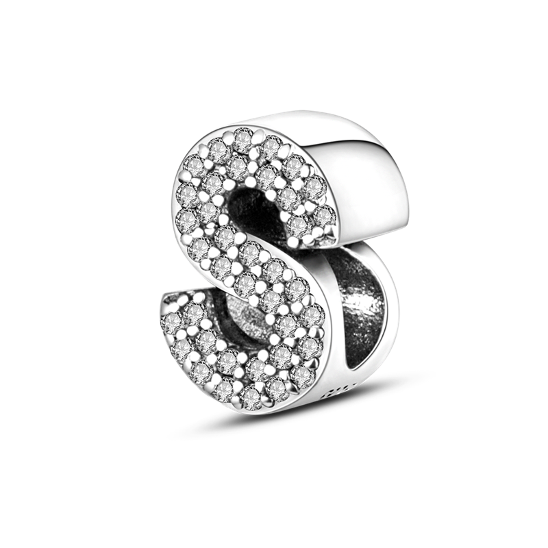 Thumbnail: 100% 925 Sterling Silver 26 Letters Alphabet Crown Charms Beads Fit Pandora 925