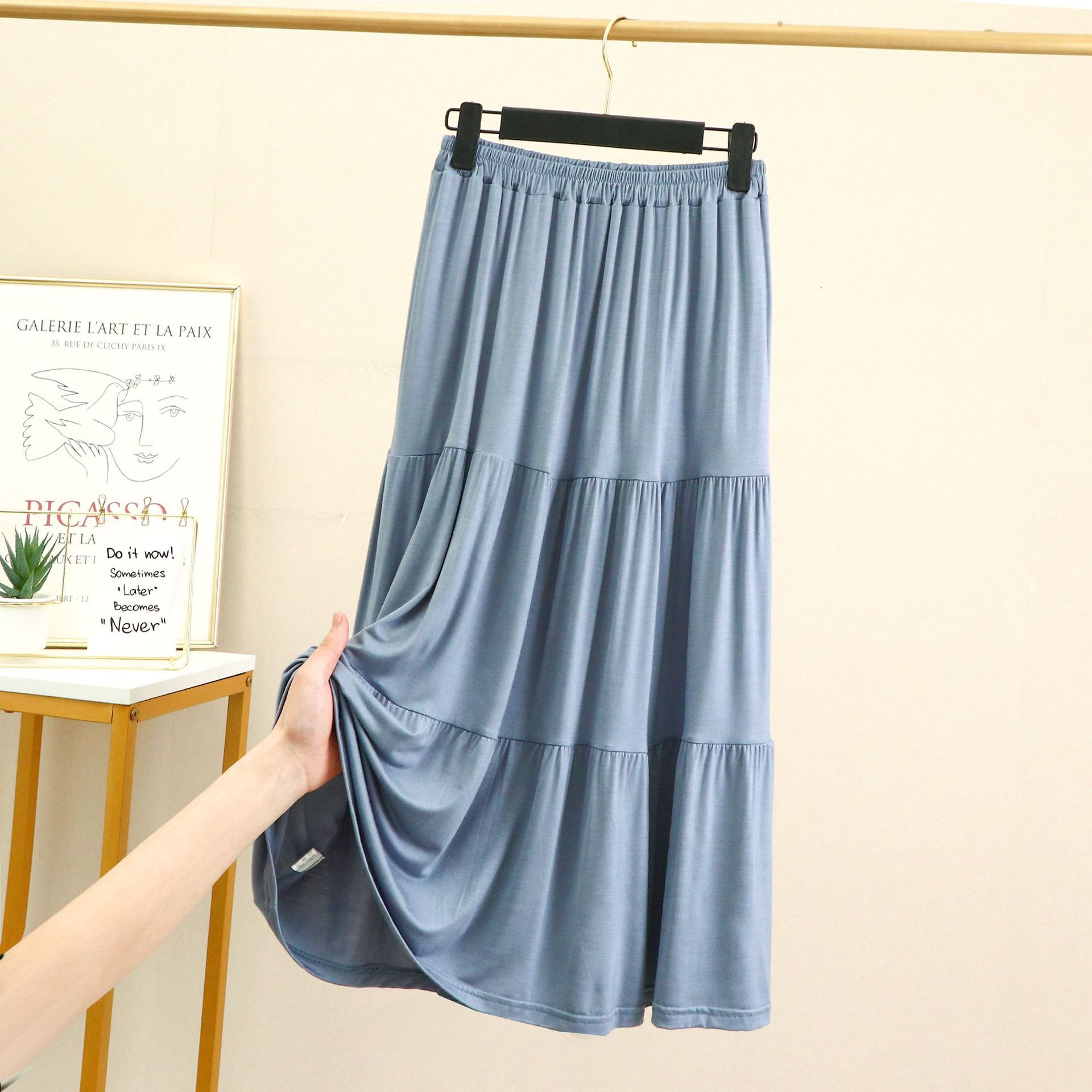 Women's Modal splices three layer cake summer dress skirt thin elastic loose sh