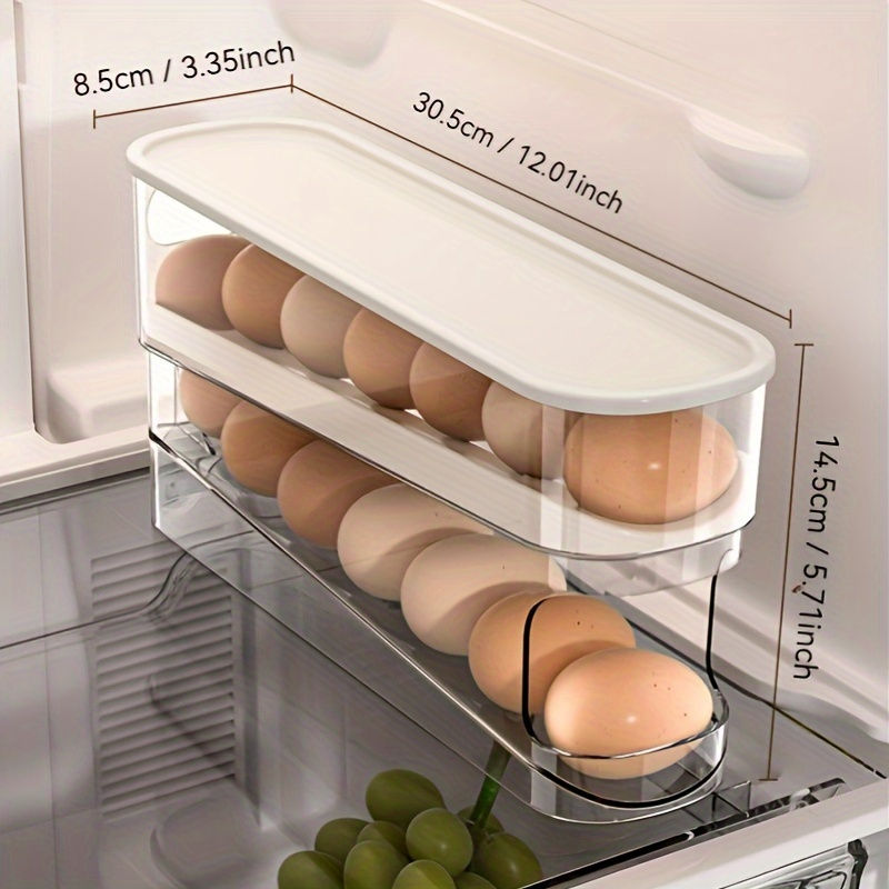 Thumbnail: Durable Double-Layer Space-Saving Rolling Egg Storage Box for Refrigerator - Wa