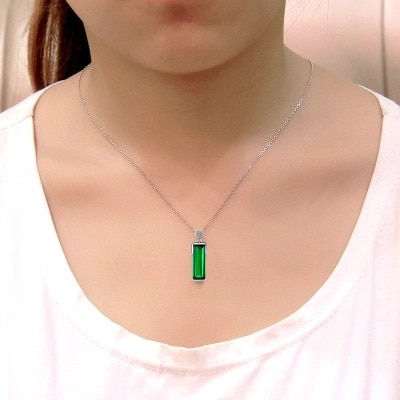Thumbnail: HOYON Silver Color 925 Emerald Pendant Necklace For Women Wedding Jewelry Green