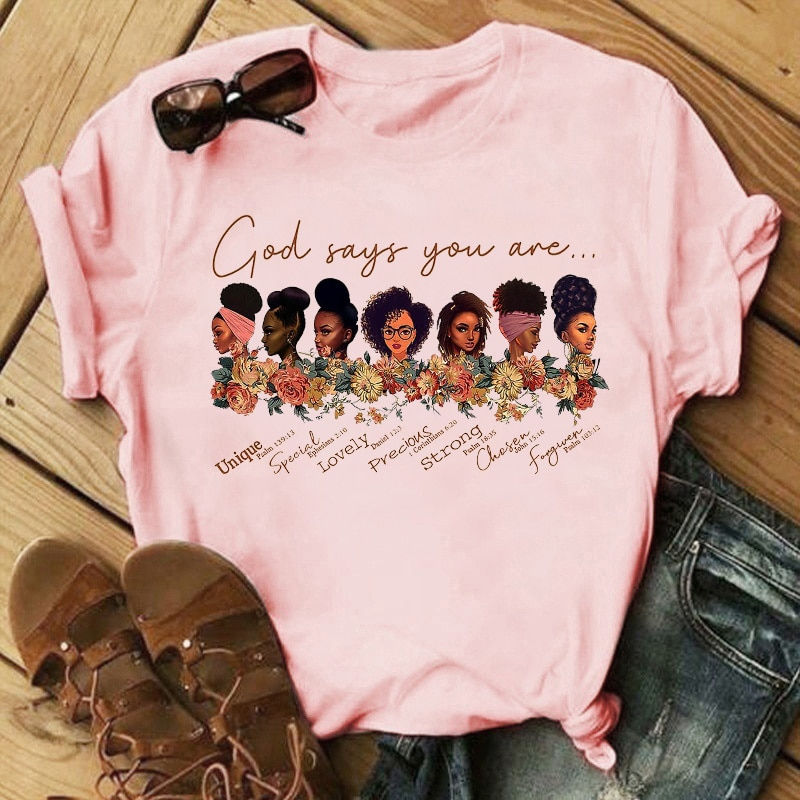 Thumbnail: Female Casual Tshirts Summer New Fashion Melanin Black Girls Graphic Print Yell